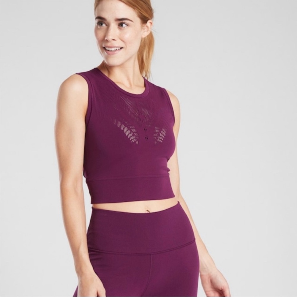 Athleta laser cutout mesh top cropped style name UJJAYI